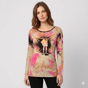 Custo Barcelona "A Backstage Slice Of Life" Floral Sequin Long Sleeve Top - M